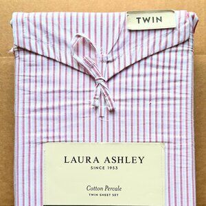 Laura Ashley TWIN Size Jaynie Ticking Stripe Cotton Sheet Set Percale Cotton